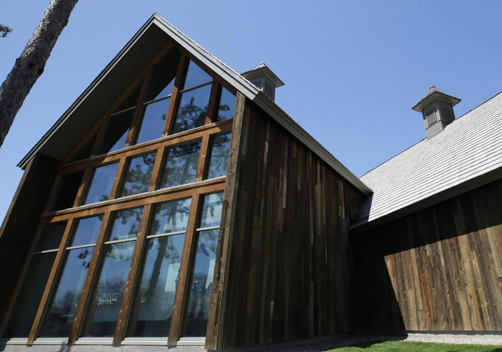 Exterior wood restoration on commercial building